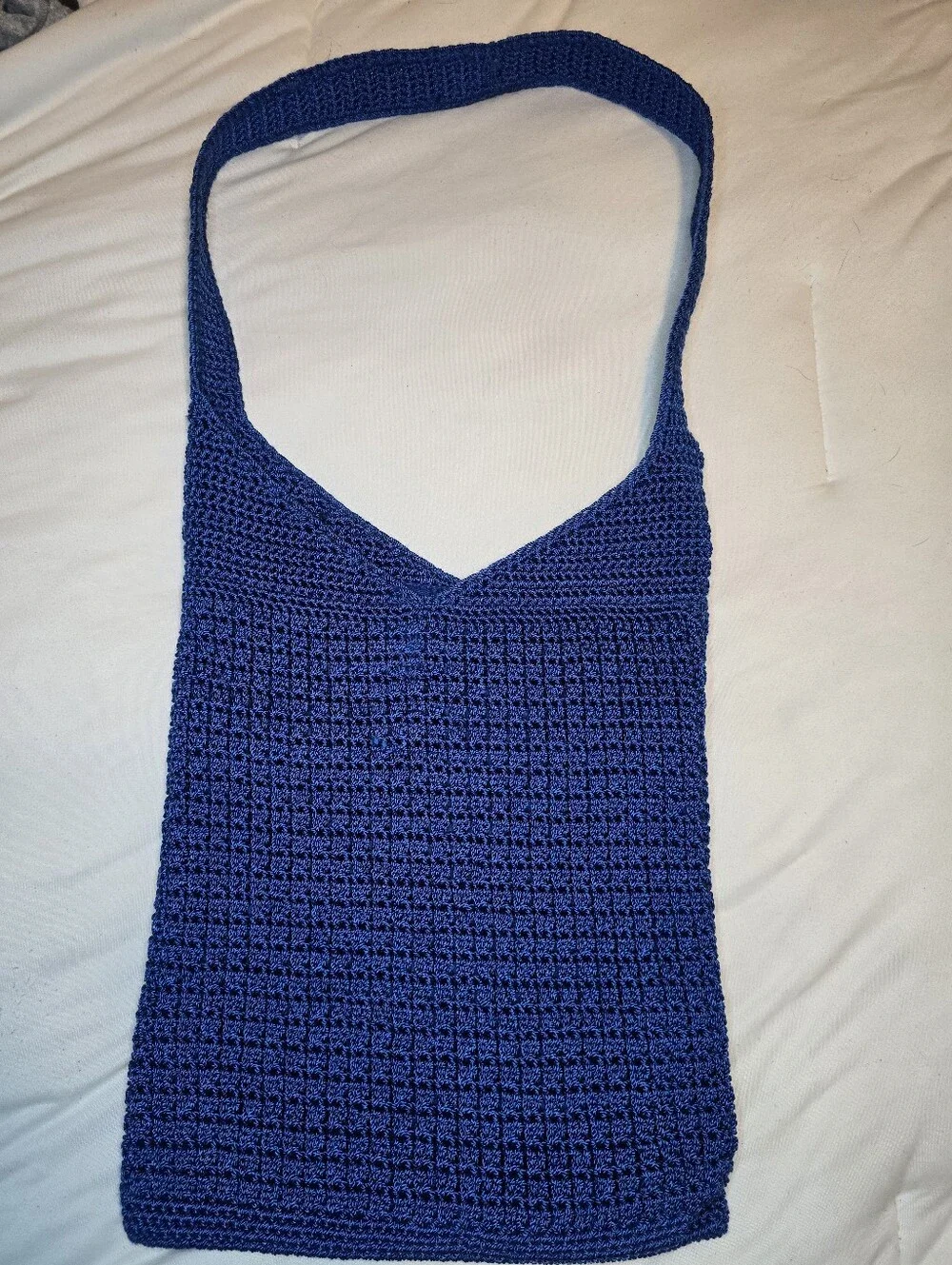 Vintage Jacqueline Ferrar Royal Blue Crochet Shoulder Bag Boho Hobo Tote